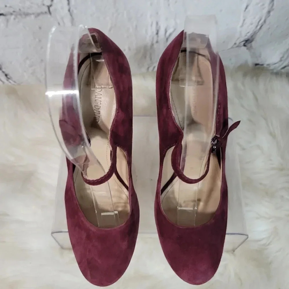 Joan & David Daquimberly Mary Jane Purple Gold Pumps Platform Heel Leather Suede - Picture 6 of 15